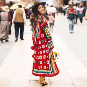 Etnične Cottonl pulover Kvačkanje Dolgo Cardigan Žensk Pomlad Haljo Nepal