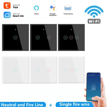 1/2/3 banda TUYA WiFi Smart Touch Stikalo 110-250V Doma Steno Gumb za Alexa in Google Doma Pomočnik EU Standard