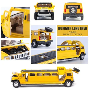 1:32 novih Hummer razširjena različica Notranje luči Zlitine Modela Avtomobila Potegnite Nazaj, Zvoka, Svetlobe avto Dekoracijo 7 Vrata Igrača Za Fante