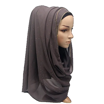 1 pc Nov Prihod navaden bling mehurček šifon hidžab šal šimrom s kristalno verige robovi šal muslimanske rute hijabs