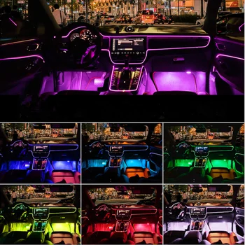 10 v 1 svjetlovodni Vzdušje Svetilke Okolja Lučka App Nadzor 8Meter Avto Notranje Svetlobe Daljinski upravljalnik RGB Auto Dekorativne Luči