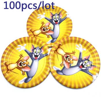 100 kozarcev/Veliko Happy Baby Tuš Dekoracijo Tom Mačka Jerry Miške Design Jedi Otroci Fant Uslug Plošče Rojstni dan, Dogodke, Osebe Namizna