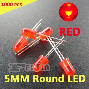 1000pcs/veliko 5mm Rdeče Okrogle LED Diode Lndicator luči Super svetla [Rdeča] DC1.9-2.3 V Brezplačna Dostava