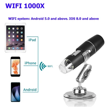 1000X Wifi Digitalni Mikroskop Lupo Kamera 8 LED w/Stojalo Elektronski Stereo Endoskop Kamera za Android, ios (iPhone, iPad