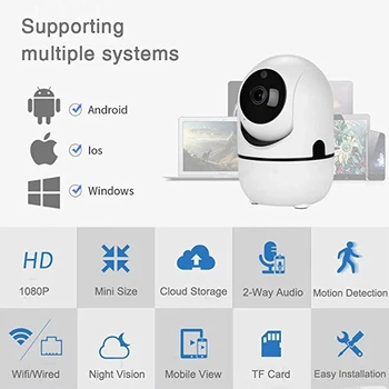 1080P HD Wifi IP Kamera Full-HD PTZ Auto Tracking Home Security Kamera Night Vision dvosmerni Audio Brezžični CCTV Nadzor