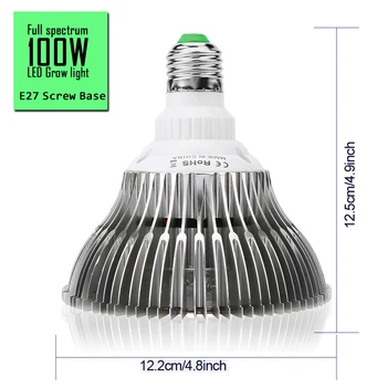 (10pcs/Veliko) E27 100W Celoten Spekter LED Grow Light Za Notranje Vrtu Toplogrednih Rastlin Raste & Cvetenja SMD Rastejo Lučka
