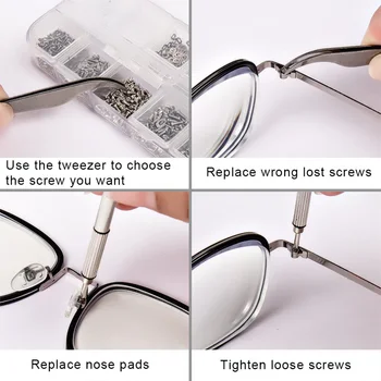 1100pcs Prenosni Eye Glasses Popravila Kit Z Izvijačem Tweezer Za Watch Ura Izbor sončna Očala, iz Nerjavnega Jekla Vijaki Drobne