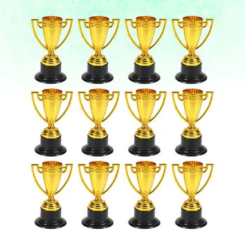 12pcs Zlati Mini Nagrado Pokal Plastičnih Nagrada Nagrade Dekor Vrtcu Otroci Darilo Nagrade Trophy s Črno Osnovo za Konkurenco
