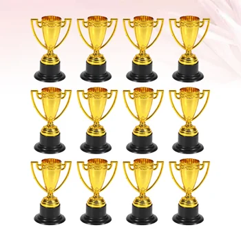 12pcs Zlati Mini Nagrado Pokal Plastičnih Nagrada Nagrade Dekor Vrtcu Otroci Darilo Nagrade Trophy s Črno Osnovo za Konkurenco