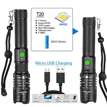 1500 Lumnov XHP50 LED Svetilka 20W Najbolj Zmogljiva baterijska Svetilka vodoodporna 3 Načini Zoomable 18650 Baterijo, USB za Polnjenje Svetilke