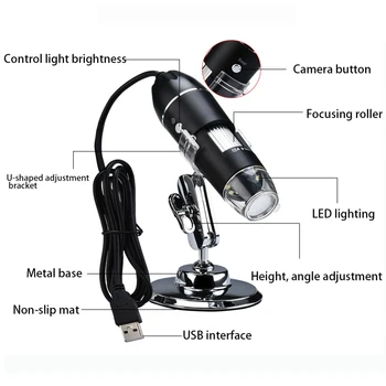 1600X USB Digitalni Mikroskop Fotoaparat Endoskop LED Magnifier Tip-C/Micro USB Lupo Elektronski Stereo Stojalo Za Telefon, RAČUNALNIK