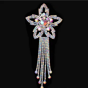 18*8 cm Star Tassel Kristalno Nosorogovo Applique za Poročne Obleke DIY Obrti Sew Na Srebrno AB Cusack Visoke Kakovosti 1 kos