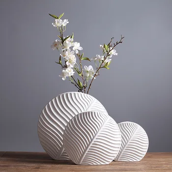 1pc Bele Keramične Cvet Vazo Listov Oblikovan Vaza Namizje Hydropnic Posodo Domu Dekorativni Centerpiece
