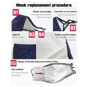 1pcs Moda Respirator Zaščitne Maske Z Dihanjem Ventil Stroj Bombaž + 12pcs oglje Filter PM2.5 Usta Maske
