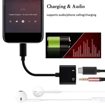 2 v 1 Tip C Adapter 3,5 mm Priključek za Slušalke + Polnjenje Podpira Avdio in Polnjenje USB Tip-C Avdio Polnjenje za Xiaomi/Huawei