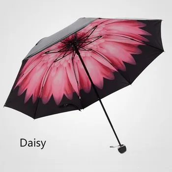2016 Hotsale Dežniki Super Anti-UV Senčniki za Zaščito pred Soncem Sončniki Dež Dežnik 3 Zložljiva Pisane Rože Daisy Gardenia