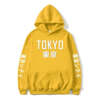 2019 Nov Prihod Japonska Harajuku Hoodies Tokyo City Tiskanje Puloverju Majica Hip Hop Ulične Moški/Ženske črna hoodies