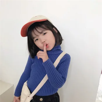 2019 Pozimi Nov Prihod v korejskem slogu bombaž čiste barve, visok ovratnik priložnostne dno pulover za cute sweet baby dekleta in fantje