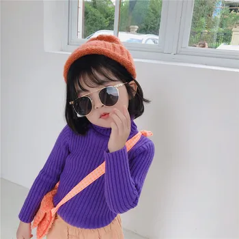 2019 Pozimi Nov Prihod v korejskem slogu bombaž čiste barve, visok ovratnik priložnostne dno pulover za cute sweet baby dekleta in fantje