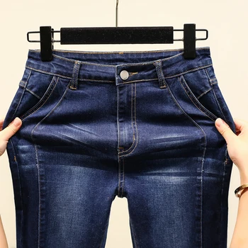 2020 Jeseni Nov Odsek Slim Svinčnik Hlače Hlače Ženske Jeans Visoko Pasu krpanje Celotno Dolžino Mujer Plus Velikost Drak Modra