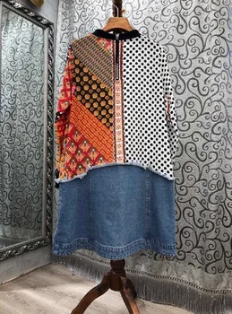2020 Jesenski Modni Slog Obleko Visoko Kakovostne Ženske Polka Dot Tiskanja Denim Mozaik Dolg Rokav Stranka Priložnostne Obleko Clothings Lady