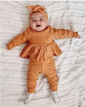 2020 Moda Baby Dekleta Padec Zimska Oblačila Belušno Trdna Priložnostne Dolg Rokav Mini Obleka Top Hlače Glavo 3pcs Oblačila, ki