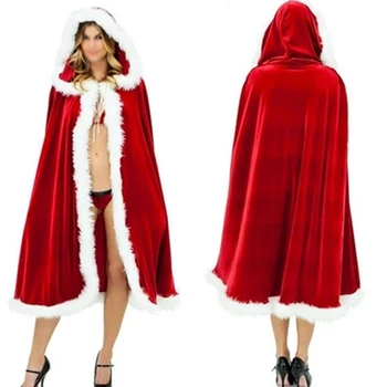 2020 Nov Modni Priložnostne Plašč Božič Ženske Odpri Prednji Outwear Rdeče Hooded Celotno Dolžino Plašč Pozimi Cape Dame Oblačenja Noša