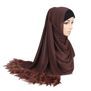 2020 Nov Trend Pero Šifon Hijabs Turban Islamske foulard Dame Šal Tassel Dolgo Ruto In Obloge Ženske Velikosti Headscarf