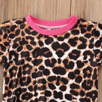 2020 Novo Poletje Malčke baby dekle Leopard natisniti T-shirt kratek rokav Vrh +Hlače 2pcs Velikost 2-5Y