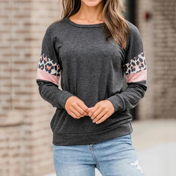2020 Sodijo Ženske Priložnostne Bluzo z Dolgimi Rokavi Dekle Pullovesr O-vratu Mozaik Majica ženska Vrhovi Jeseni Srajce Sivo Plus Velikost XL