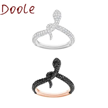 2020 Visoke Kakovosti SWA Lepe Modni Nakit Črna Kača Kristalno Crystal Ring Romantično Darilo
