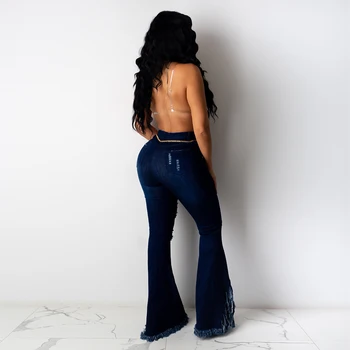 2020 Ženske Hlače Modni Jeans Trdna Bell-dna Luknjo Hlače Slim Ženske Trdna Lady Celotno Dolžino Hlače Vroče 2020