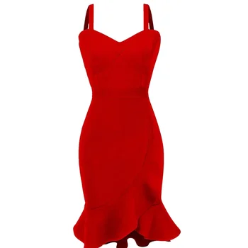 2020 Ženske Poletje Moda Seksi Rdeče Povoj Obleko Trdna Elegantna Fishtail Trobenta Oblikovalec Večer Stranka Obleko Vestido