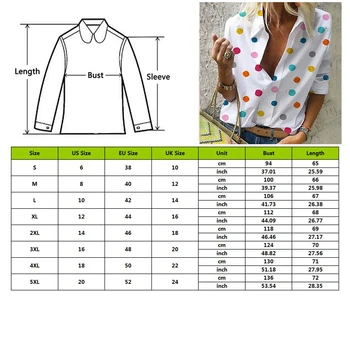 2020 Ženske Urad Dama Pisane Dot Tiskanja Bluzo Vrhovi Ženske Priložnostne Dolg Rokav Polka Majico In Bluze V Vratu Slim Majice