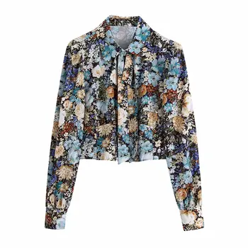 2021 Nove Ženske Cvjetnim Natisne Bluzo Dolgimi Rokavi, Belovrati Priložnostne Moda Chic Vintage Izrez Ženska Bluza Majica