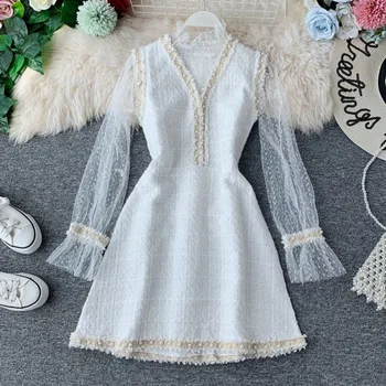 2021 Novo Modno Pomlad Jesen Dva Kosa Iz Ženske Lace Majica Bluzo + Mini Obleka Obleke, Elegantne 2 Kos Krilo Obleke Obleke