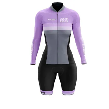 2021 VEZZO Kolesarskih Oblačil Žensk Strokovno Dolgo Oplaščeni Skinsuit Določa Conjunto Feminino Ciclismo Triatlon GEL Roza Pad