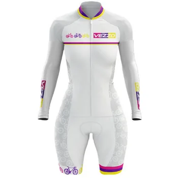 2021 VEZZO Kolesarskih Oblačil Žensk Strokovno Dolgo Oplaščeni Skinsuit Določa Conjunto Feminino Ciclismo Triatlon GEL Roza Pad
