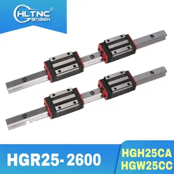 25 MM LINEARNI tirnice HGR25-2600mm 2 kos +4 kos Kvadratni tip prevoz, opremljenih blok HGH25CA/HGW25CC ZA CNC usmerjevalnik