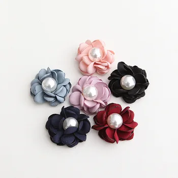 3 CM, korejski Moda spali umetne Cvetlični Dodatki za Lase Krpo Cvet s pearl za Hairbands DIY