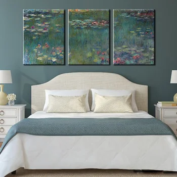 3 Plošče Impresionizma Platno Slikarstvo Claude Monet Slavni slika Nympheas Oljno sliko za Dnevni Sobi Doma Stenski Dekor Darilo