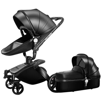 3 V 1 Baby Voziček Usnje dvosmerni Visoko Ležeči Voziček 360-Stopinjski Zavoj Lahko Sedi Zložljive blažilec Baby Avto Sedež