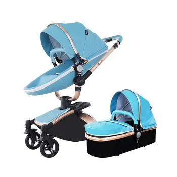 3 V 1 Baby Voziček Usnje dvosmerni Visoko Ležeči Voziček 360-Stopinjski Zavoj Lahko Sedi Zložljive blažilec Baby Avto Sedež