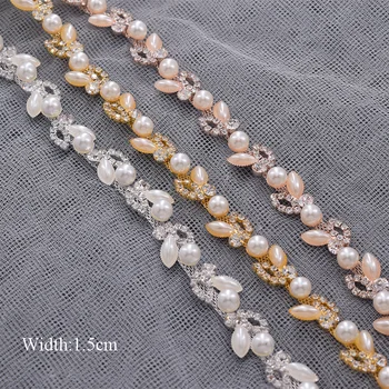 30 cm legth 15 mm širina šivanje okrasnih obrezovanje s pearl DIY aplicirano za ženske obleke jasno, kristalno pasu Nakit dodatki
