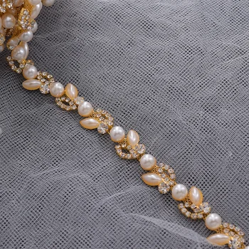 30 cm legth 15 mm širina šivanje okrasnih obrezovanje s pearl DIY aplicirano za ženske obleke jasno, kristalno pasu Nakit dodatki