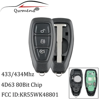 3Buttons Smart Remote ključ Za Ford KR55WK48801 434/433Mhz Za Ford Focus Fiesta Kuga 2011-2017 Transponder Čip 4D63 80Bit