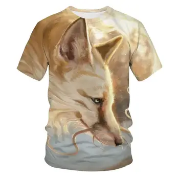 3D fox print majica s kratkimi rokavi moški in ženske, Harajuku oblačila hip-hop modo tee vrh srčkan živali grafike za fante in dekleta 110/6XL