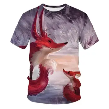 3D fox print majica s kratkimi rokavi moški in ženske, Harajuku oblačila hip-hop modo tee vrh srčkan živali grafike za fante in dekleta 110/6XL