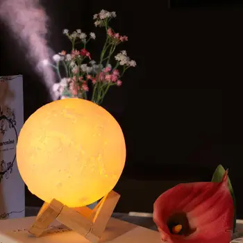 3D Luna Lučka Vlažilnik 800ml Eterično Olje Aromo Difuzor z 3 Barve Spreminja Noč Svetlobe USB Zaračuna Letalski Megle Maker za Dom