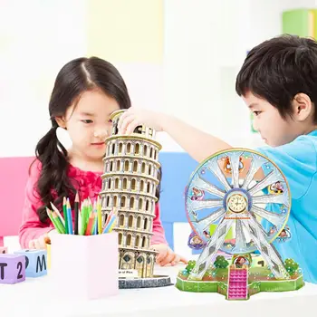 3D Puzzle Tri-dimenzionalni Besedo Znane Stavbe, Arhitektura Puzzle Izobraževalne Igrače DIY Darilo za Otroke in Odrasle